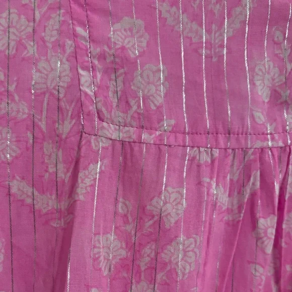Juliet Dunn Orchid Small Flower Lurex Flared Sleeve Dress